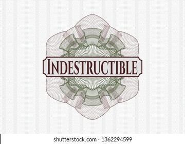 Green and Red money style emblem or rosette with text Indestructible inside