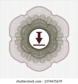 Green and Red money style emblem or rosette with download icon inside