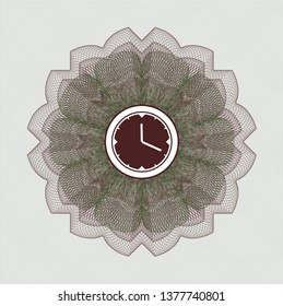 Green and Red money style emblem or rosette with clock, time icon inside
