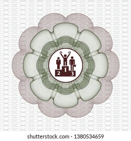Green and Red money style emblem or rosette with business competition, podium icon inside