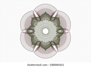Green and Red money style emblem or rosette. Vector Illustration. Detailed.