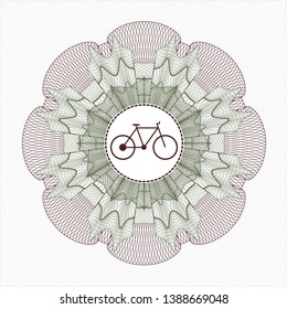 Green and Red money style emblem or rosette with bike icon inside