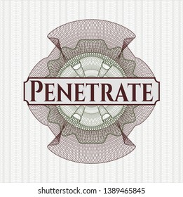 Green and Red money style emblem or rosette with text Penetrate inside