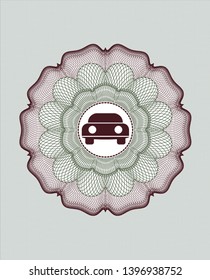 Green and Red money style emblem or rosette with car seen from front icon inside