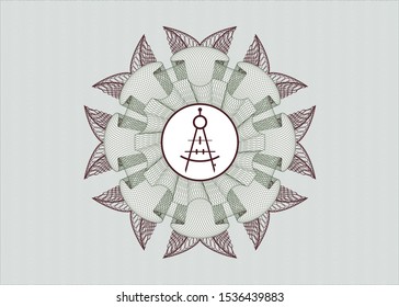 Green and Red money style emblem or rosette with drawing compass icon inside