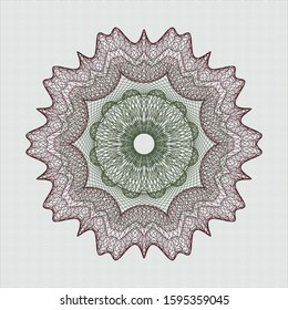 Green and Red money style emblem or rosette. Vector Illustration. Detailed.