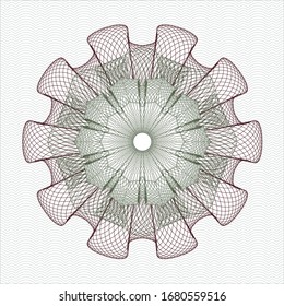 Green and Red money style emblem or rosette. Vector Illustration. Detailed.