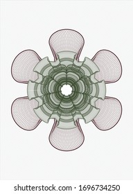Green and Red money style emblem or rosette. Vector Illustration. Detailed.