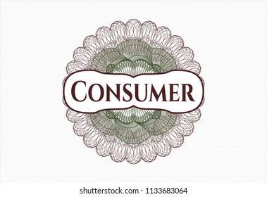 Green and Red money style rosette with text Consumer inside