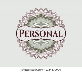 Green and Red money style rosette with text Personal inside