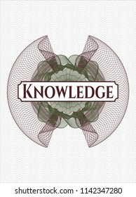 Green and Red money style rosette with text Knowledge inside