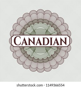 Green and Red money style rosette with text Canadian inside