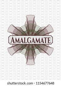 Green and Red money style rosette with text Amalgamate inside