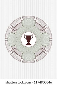 Green and Red money style rosette with trophy icon inside