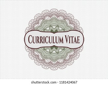 Green and Red money style rosette with text Curriculum Vitae inside