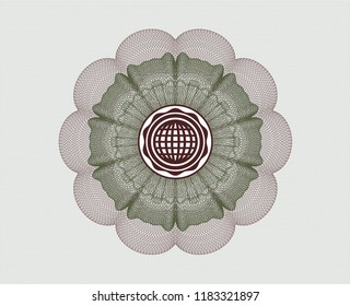 Green and Red money style rosette with international icon inside