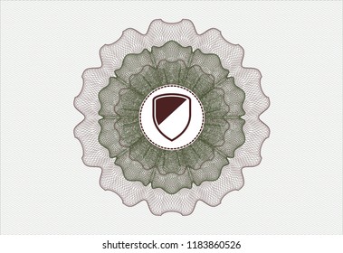 Green and Red money style rosette with armor icon inside