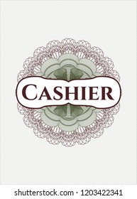 Green and Red money style rosette with text Cashier inside