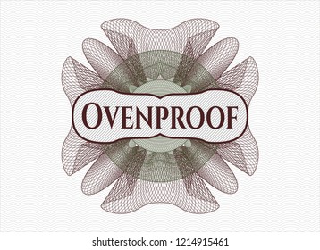 Green and Red money style rosette with text Ovenproof inside