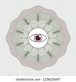 Green and Red money style rosette with eye icon inside
