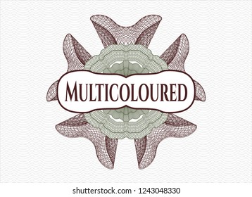 Green and Red money style rosette with text Multicoloured inside