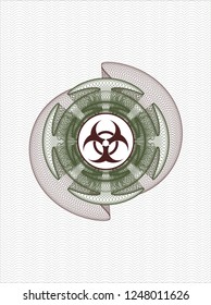 Green and Red money style rosette with biohazard icon inside