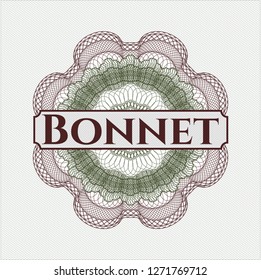 Green and Red money style rosette with text Bonnet inside