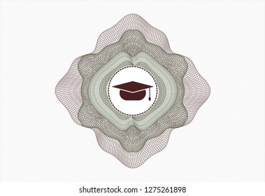 Green and Red money style rosette with graduation cap icon inside