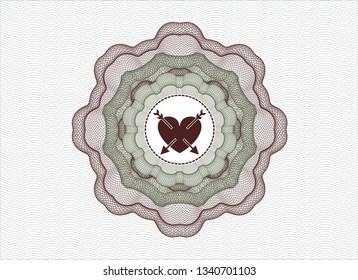 Green and Red money style rosette with heart with two arrows icon inside