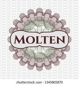 Green and Red money style rosette with text Molten inside