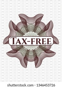 Green and Red money style rosette with text Tax-free inside