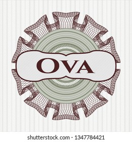 Green and Red money style rosette with text Ova inside