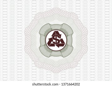 Green and Red money style rosette with recycling business icon inside