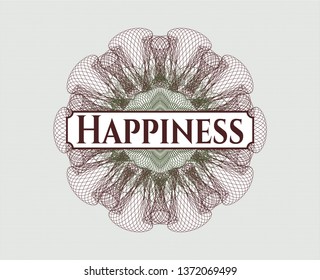 Green and Red money style rosette with text Happiness inside