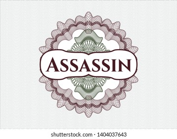 Green and Red money style rosette with text Assassin inside
