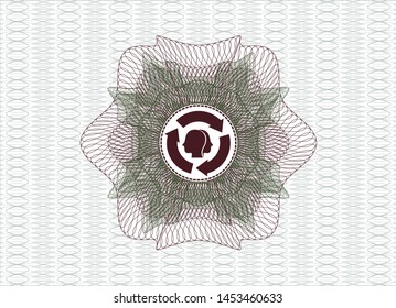 Green and Red money style rosette with brain storm icon inside