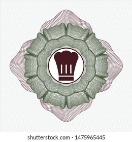 Green and Red money style rosette with chef hat icon inside