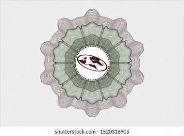 Green and Red money style rosette with flat earth icon inside