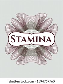 Green and Red money style rosette with text Stamina inside