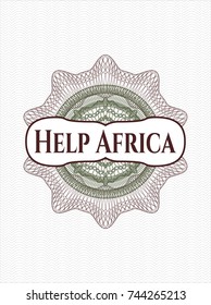 Green and Red money style rosette with text Help Africa inside