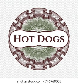 Green and Red money style rosette with text Hot Dogs inside