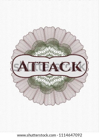 Green and Red money style rosette with text Attack inside