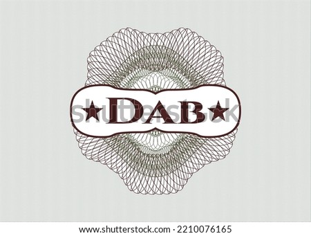 Green and Red money style rosette with text Dab inside