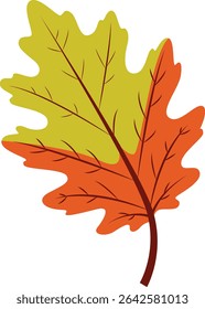 Green and red oak leaf graphic with clear texture, great for seasonal projects, autumn invitations, crafts, greeting cards, decorations, and Thanksgiving illustrations.