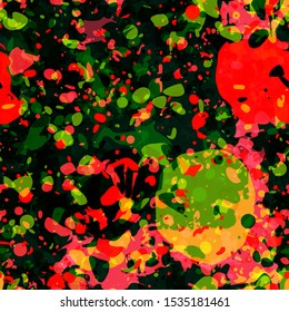 Green, red, orange seamless texture with bubbles. Liquid effect. Abstract vector background for web page, banners backdrop, fabric, home decor, wrapping