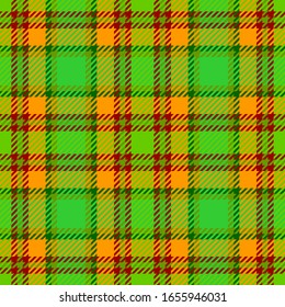 Green, red and orange tartan checkered plaid seamless pattern, for St. Patrick's Day