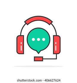 green red outline hotline logo. concept of crm, ui, faq, secretary, dispatcher, retail sale, user interface, live work. flat style trend modern logotype design vector illustration on white background
