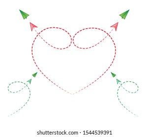 green and red paper airplane or rocket flying look like heart shape Celebrate love on sky 
Sign Symbol