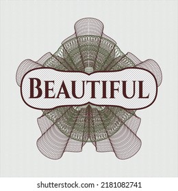Green and Red passport emblem with text Beautiful inside