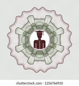 Green and Red passport money rosette with graduated icon inside